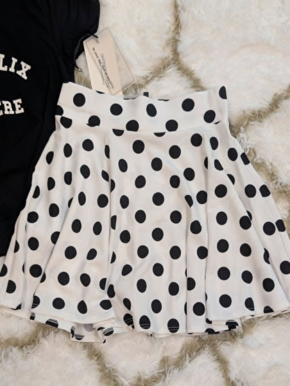 Polka Dot Skater Skirt Black White High Waist Flowy Mini Cute| MOA USA | NWOT